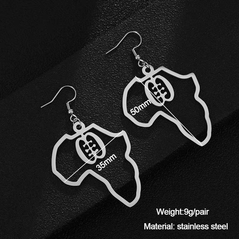 Africa Map With Adinkra Symbol Earrings