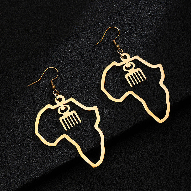 Africa Map With Adinkra Symbol Earrings