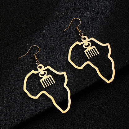 Africa Map With Adinkra Symbol Earrings