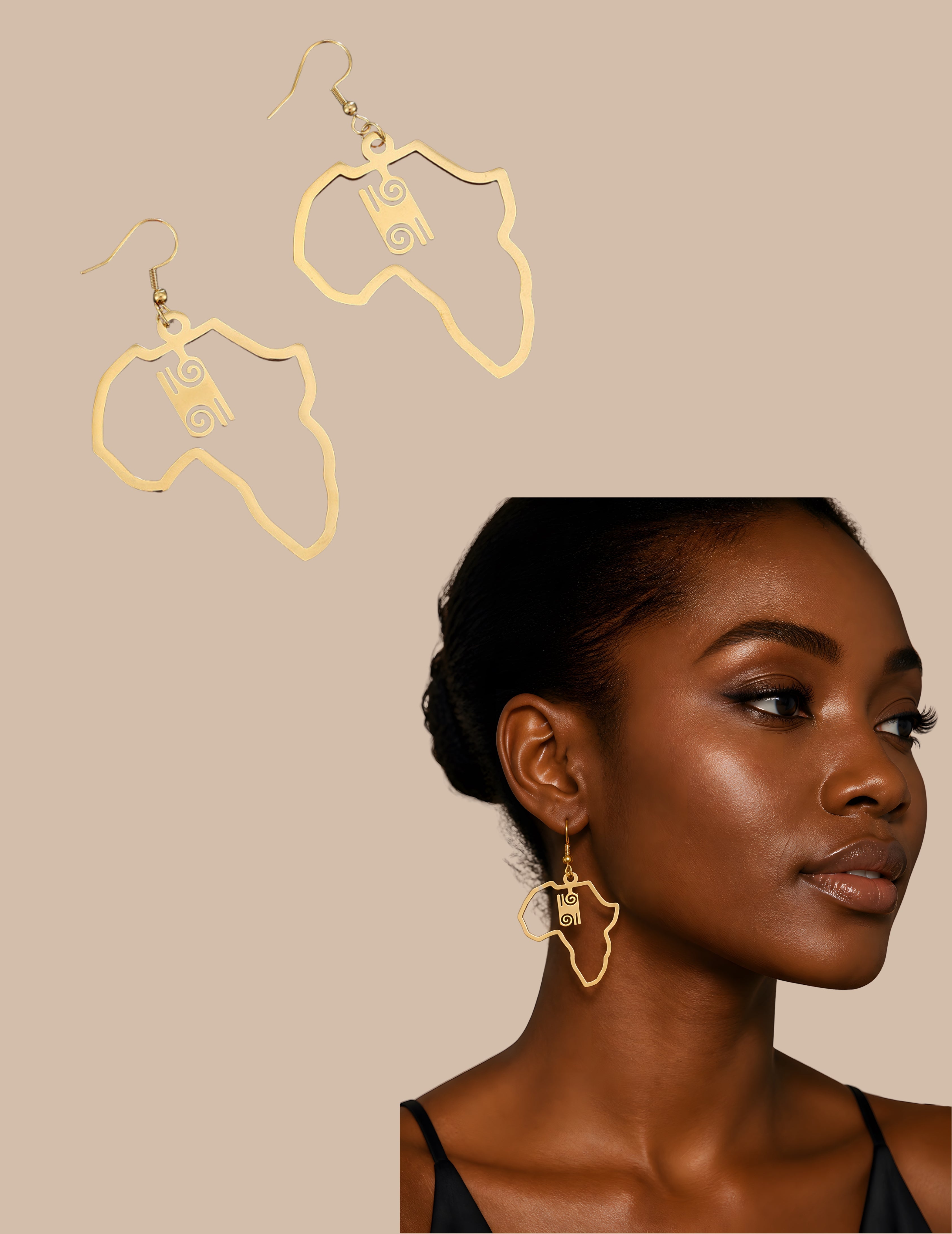 Africa Map With Adinkra Symbol Earrings