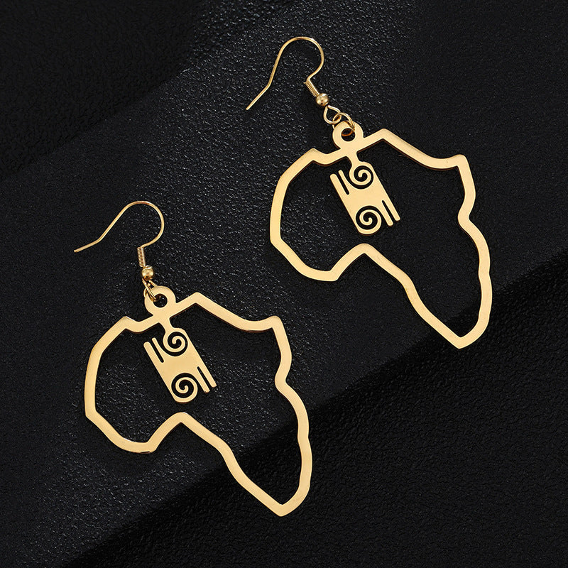 Africa Map With Adinkra Symbol Earrings