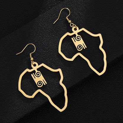 Africa Map With Adinkra Symbol Earrings