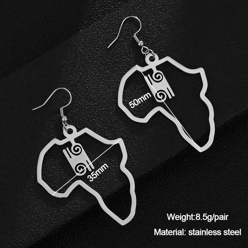 Africa Map With Adinkra Symbol Earrings