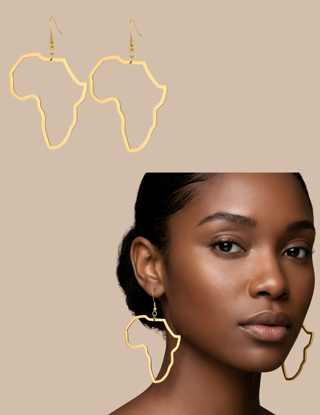 Gold Africa Map Stainless Steel Earrings