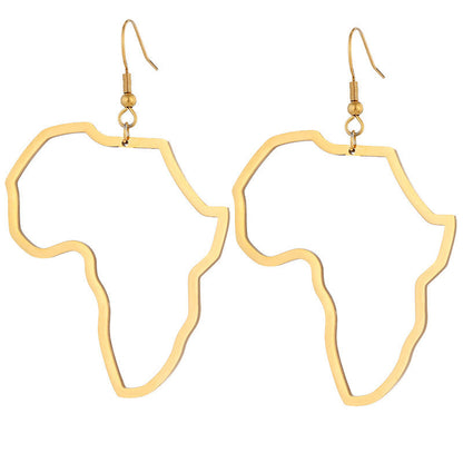 Gold Africa Map Stainless Steel Earrings