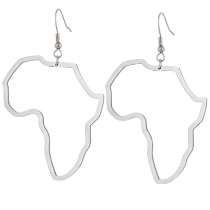 Silver Africa Map Stainless Steel Earrings