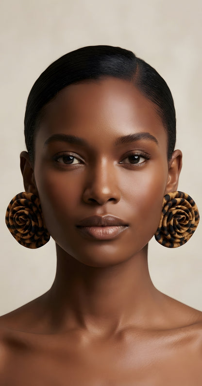 Fabric Leopard Print Flower Earrings