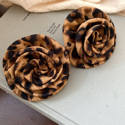 Fabric Leopard Print Flower Earrings