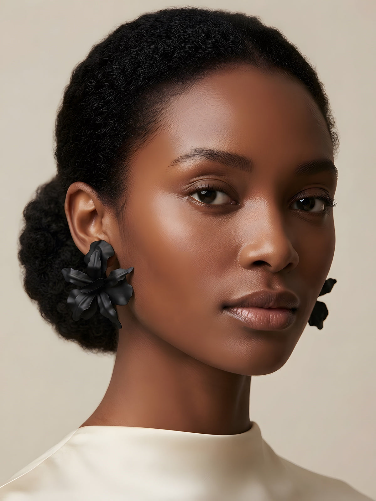 Black Floral Statement Earrings – Oversized Flower Drop Earrings