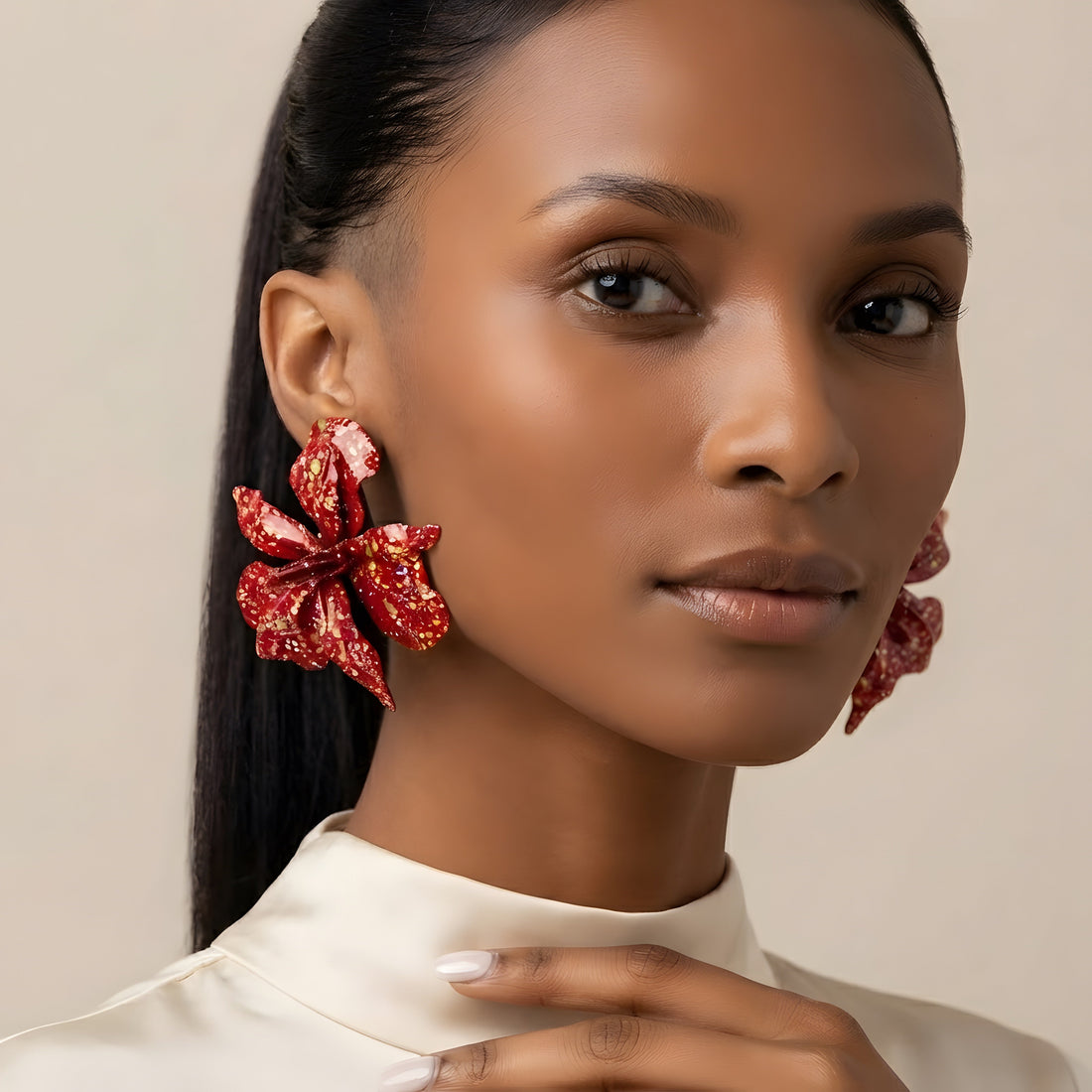 Burgundy Floral Statement Earrings – Oversized Flower Drop Earrings