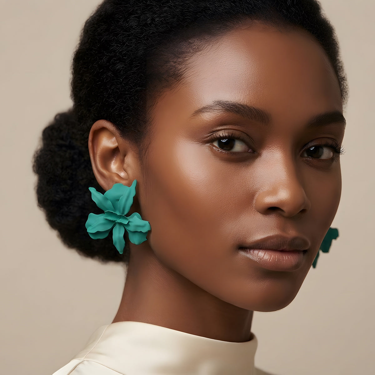 Green Floral Statement Earrings – Oversized Flower Drop Earrings