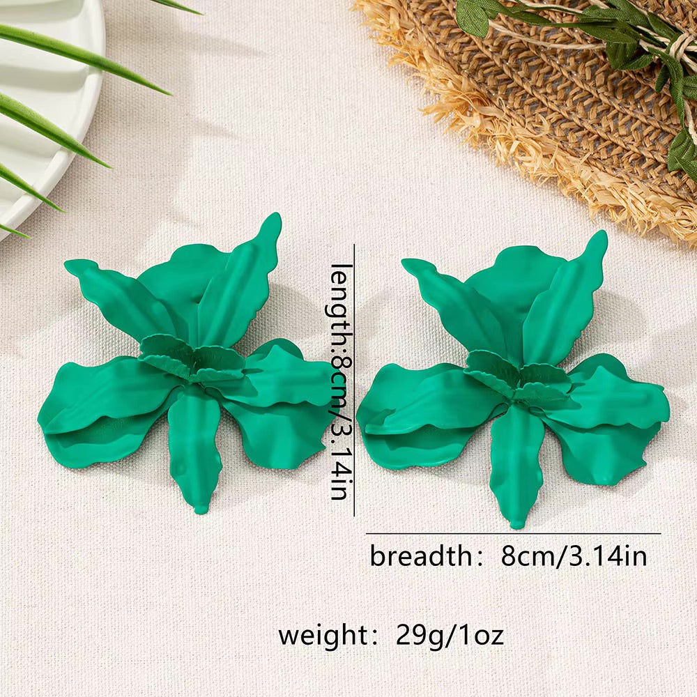 Green Floral Statement Earrings – Oversized Flower Drop Earrings
