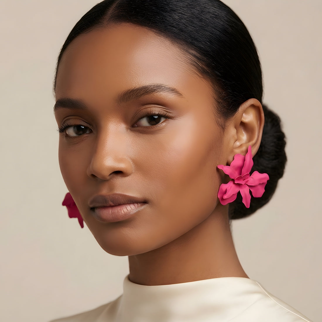 Pink Floral Statement Earrings – Oversized Flower Drop Earrings