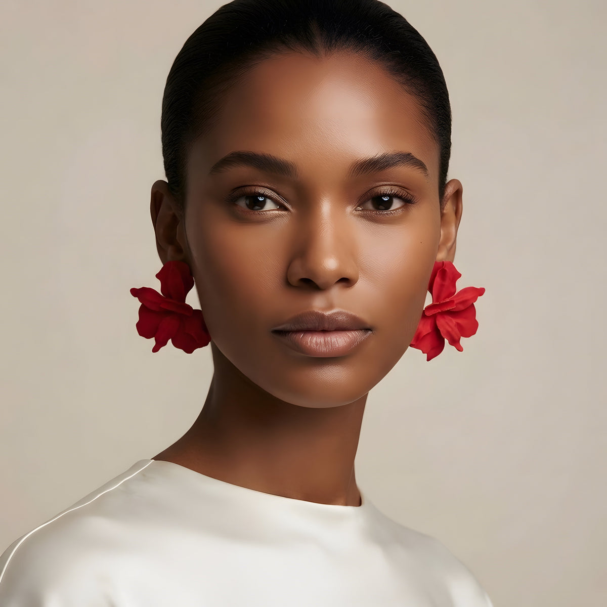 Red Floral Statement Earrings – Oversized Flower Drop Earrings