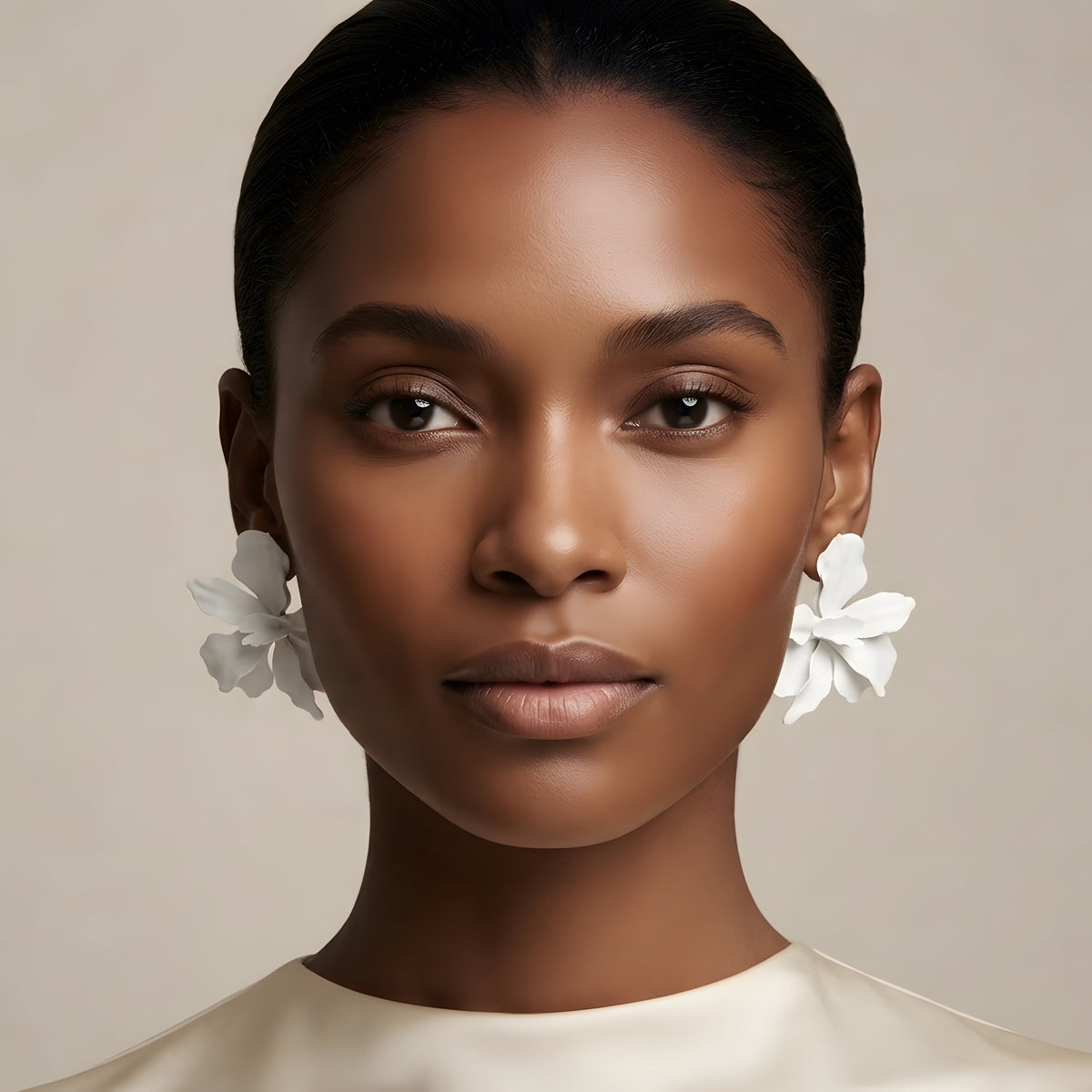 White Floral Statement Earrings – Oversized Flower Drop Earrings