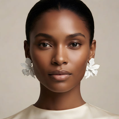 White Floral Statement Earrings – Oversized Flower Drop Earrings