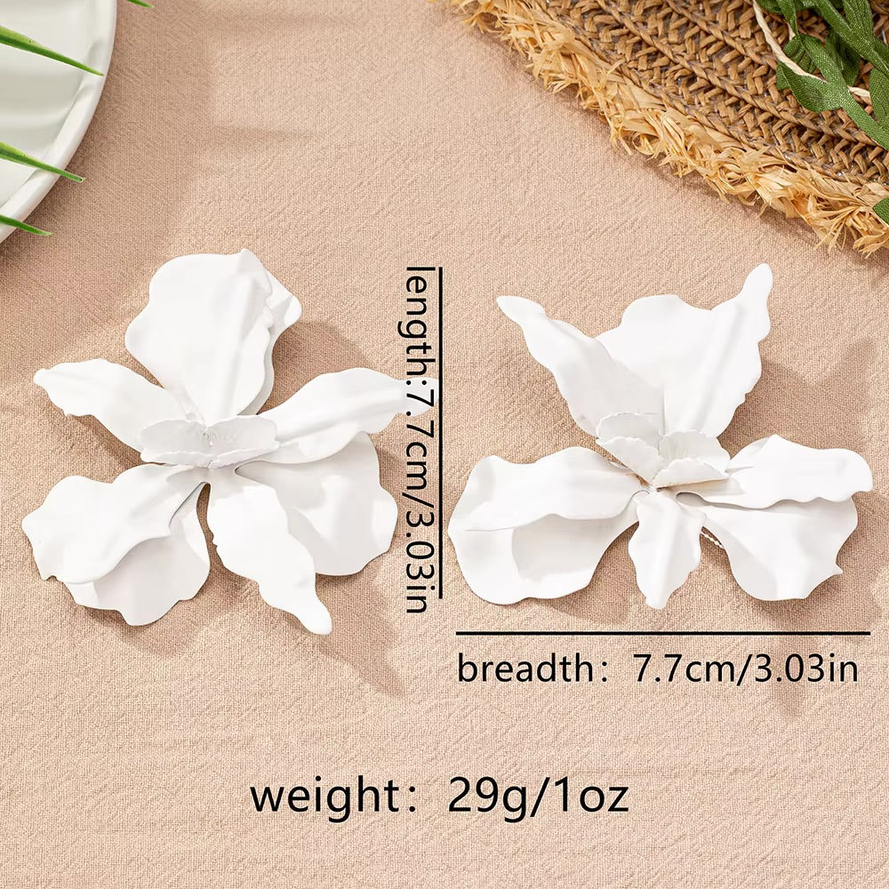 White Floral Statement Earrings – Oversized Flower Drop Earrings