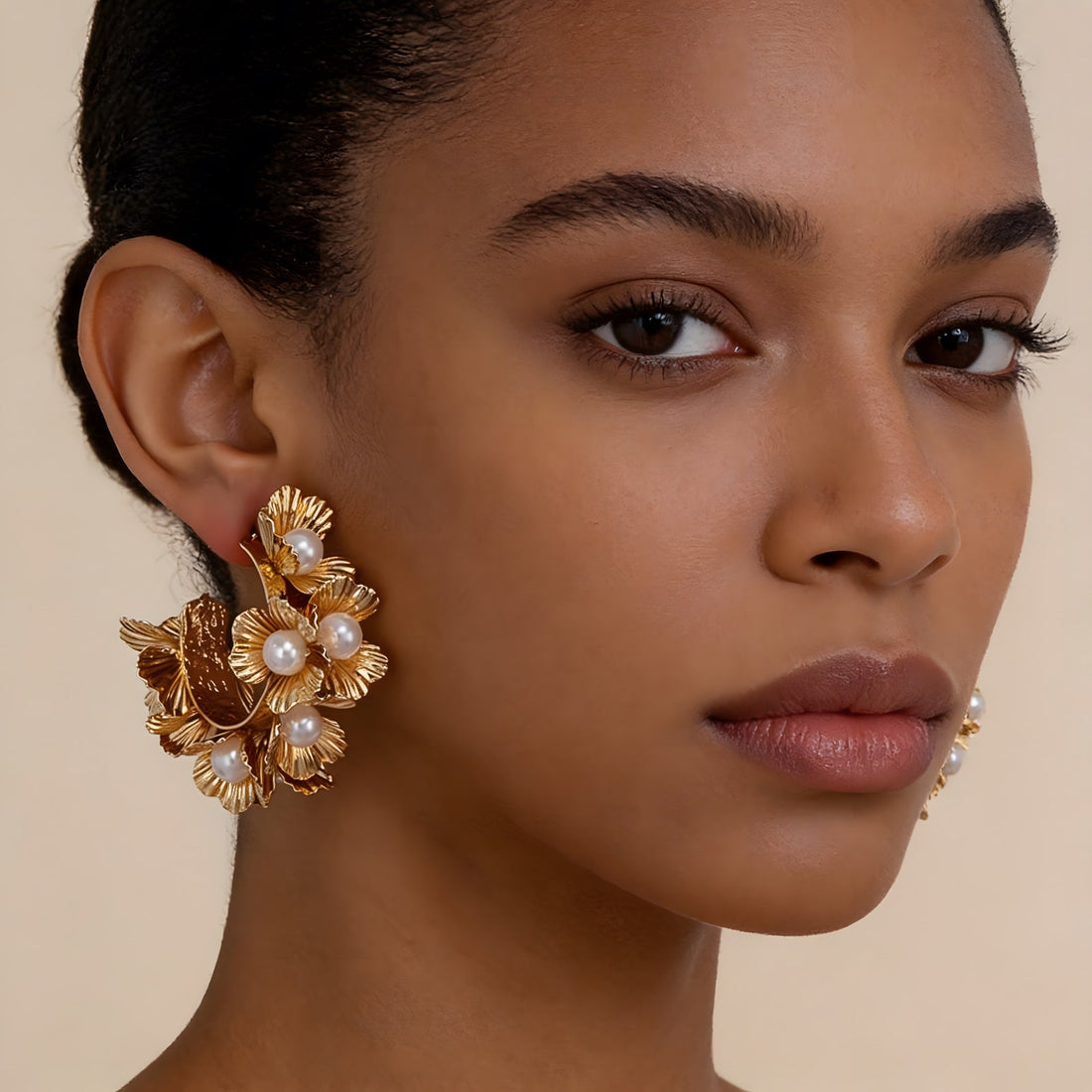 Exaggerated Multi Layer Pearl Flower Statement Earrings