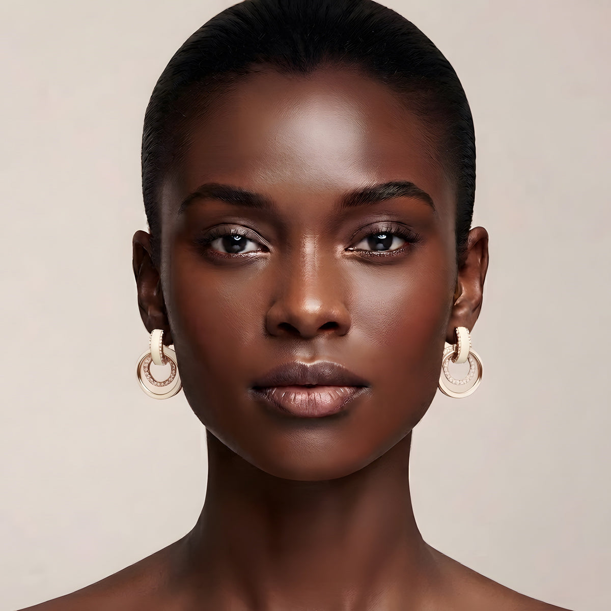 Fish Tail Two Circles Pearl Earrings