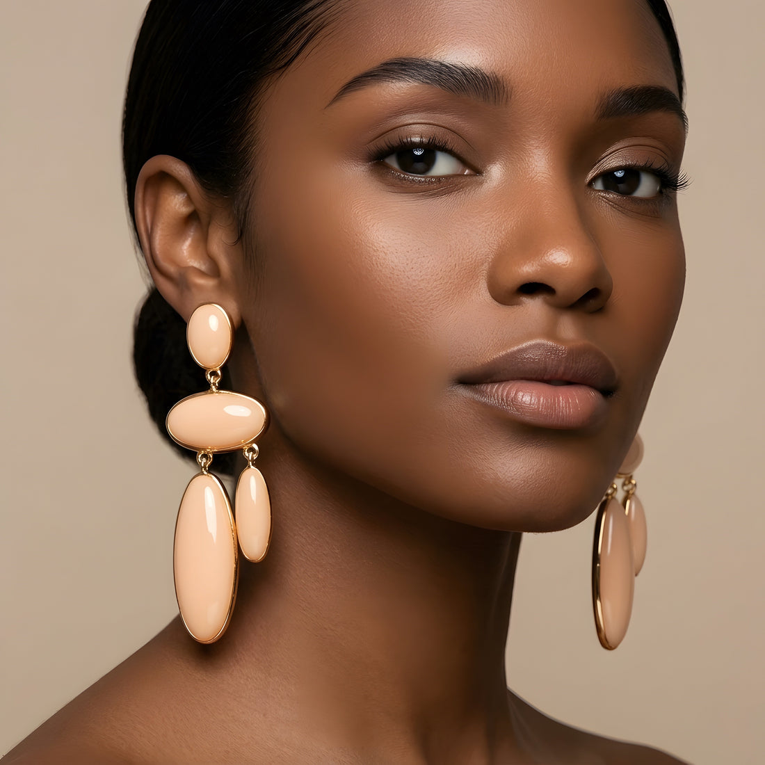 Metal Oval Drop Earrings
