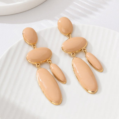 Metal Oval Drop Earrings
