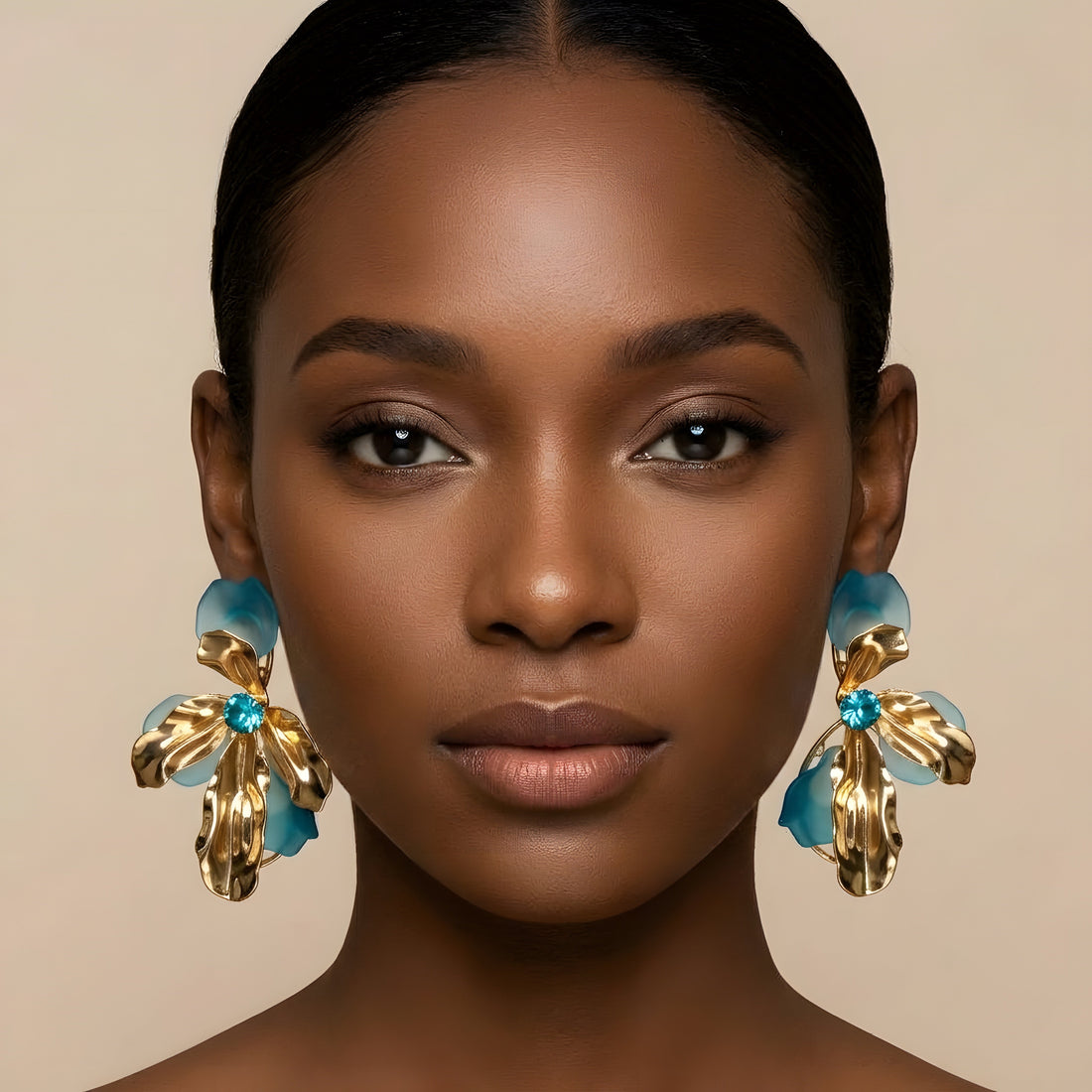 Resin Flower Metal Drop Earrings