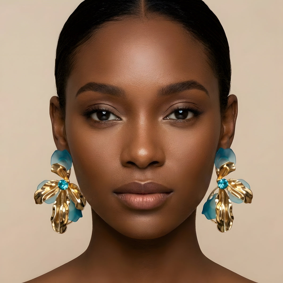 Resin Flower Metal Drop Earrings