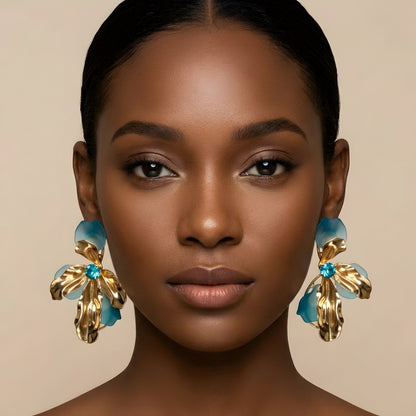 Resin Flower Metal Drop Earrings