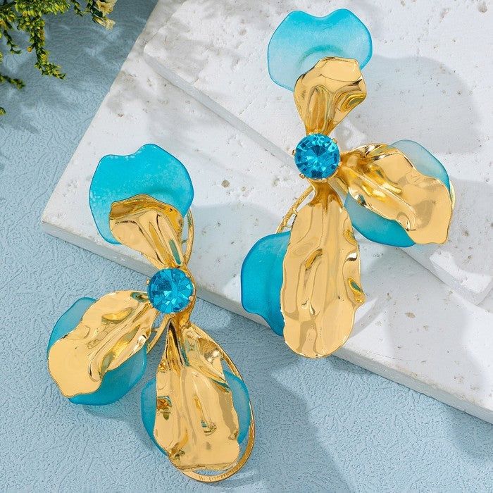 Resin Flower Metal Drop Earrings