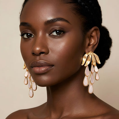 Alloy Flower Tassel Drop Earrings