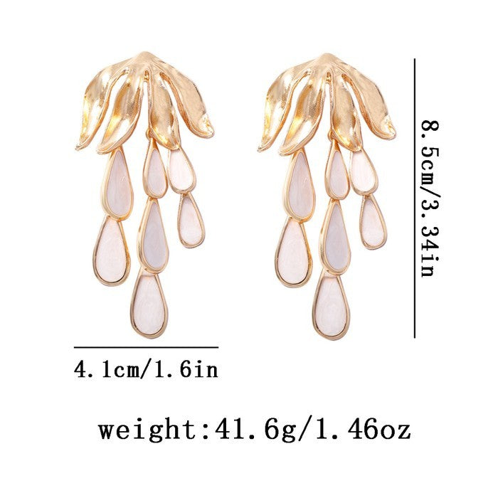 Alloy Flower Tassel Drop Earrings