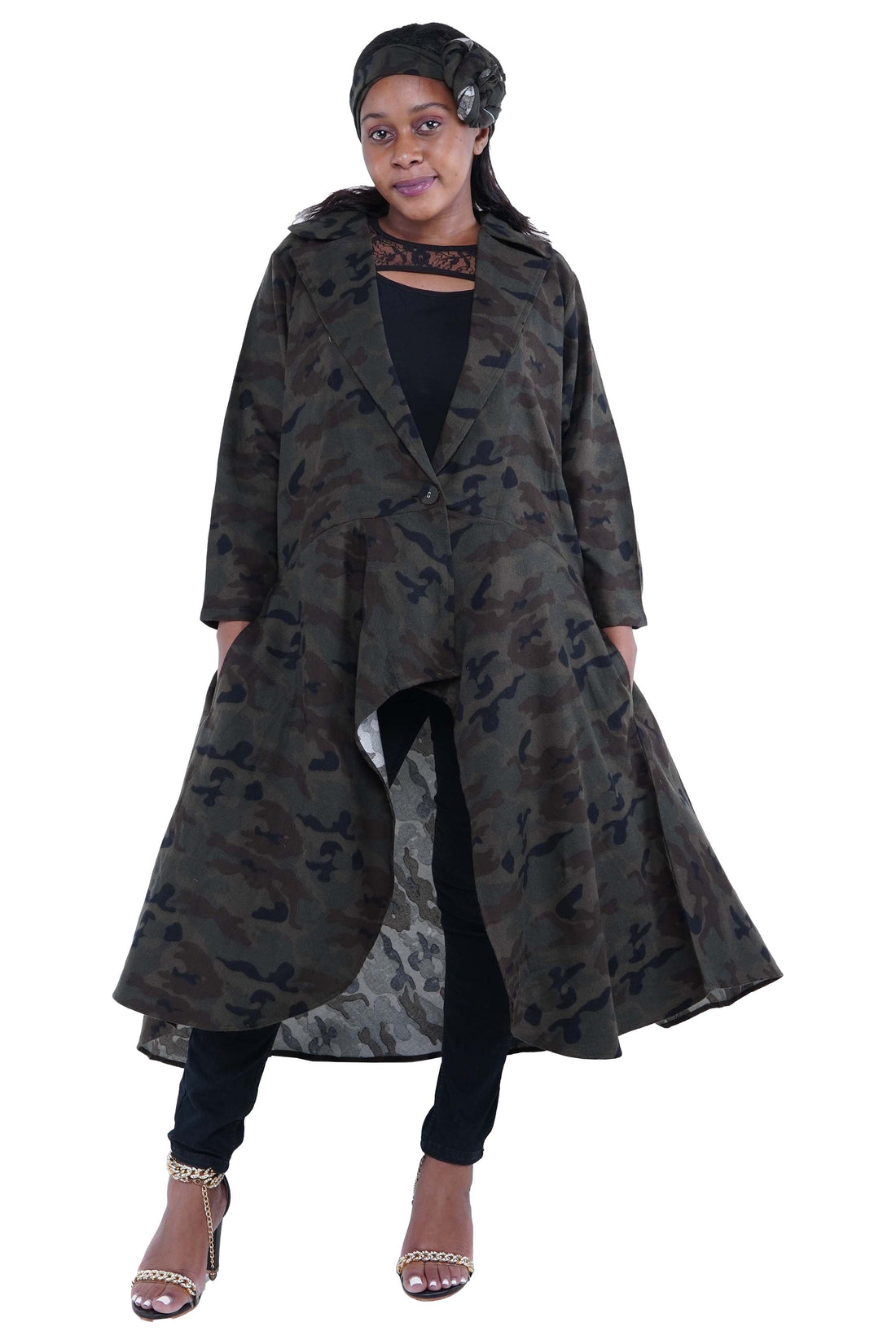 African High Low Jacket Trench Coat Kimono Duster 100% Cotton with Belt &amp; Wrap