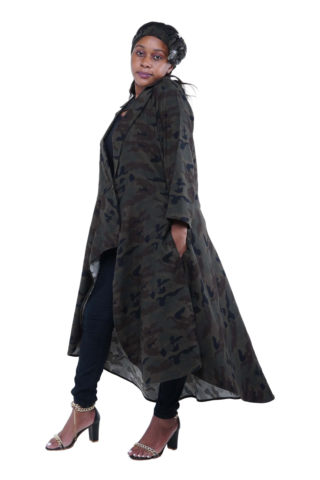 African High Low Jacket Trench Coat Kimono Duster 100% Cotton with Belt &amp; Wrap