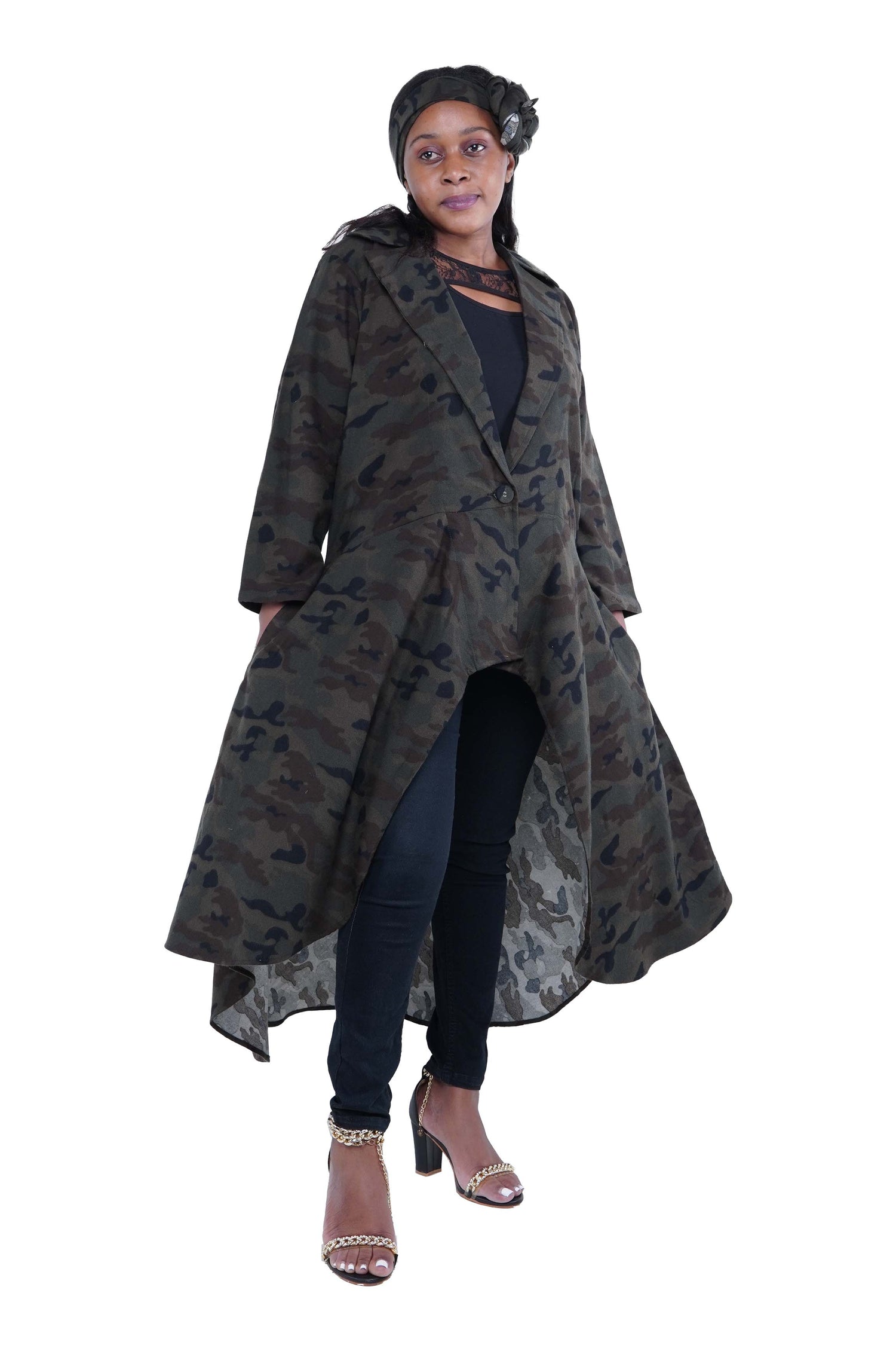 African High Low Jacket Trench Coat Kimono Duster 100% Cotton with Belt &amp; Wrap