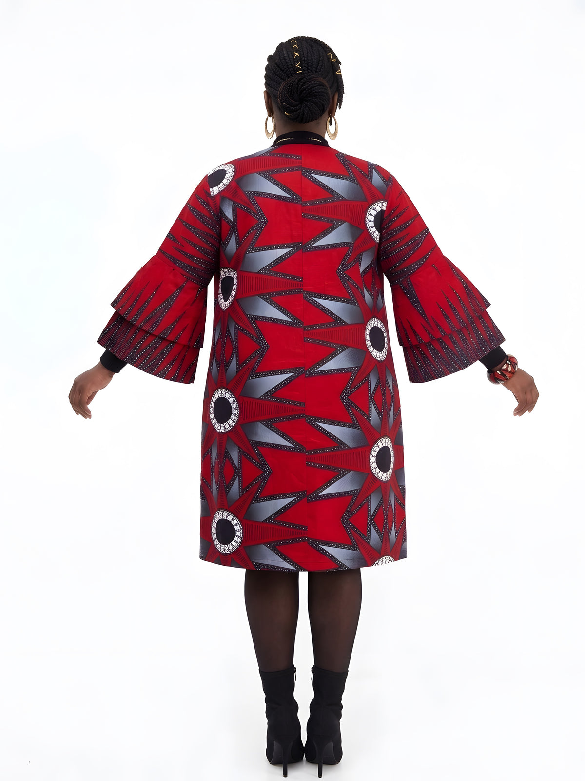 Back view of reversible African print jacket for women, 100% cotton Ankara kimono