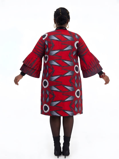 Back view of reversible African print jacket for women, 100% cotton Ankara kimono