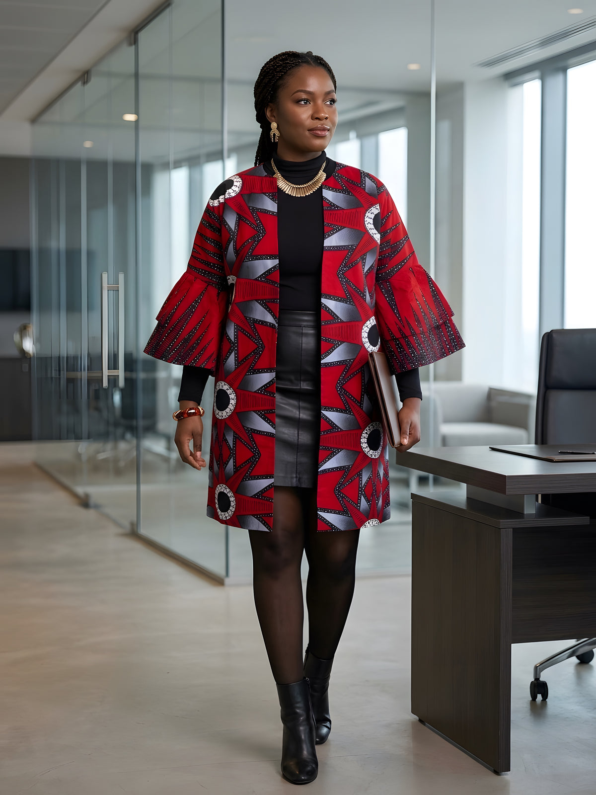 African print reversible kimono jacket with two-sided belt, women&