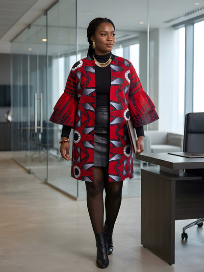 African print reversible kimono jacket with two-sided belt, women&