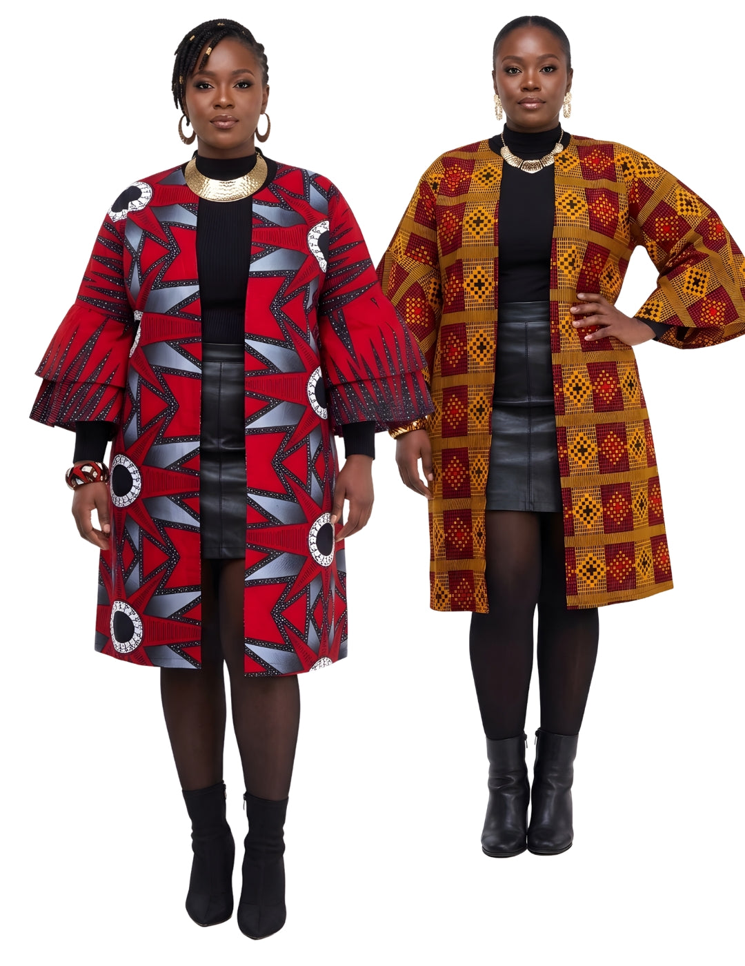 Reversible African Ankara jacket for women, 100% cotton kimono trench coat with belt