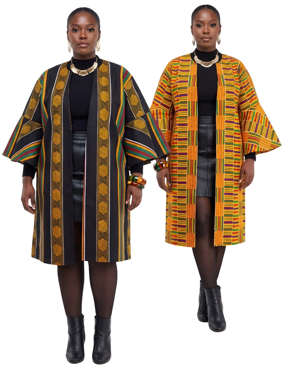Reversible African Ankara jacket for women, 100% cotton kimono trench coat with belt