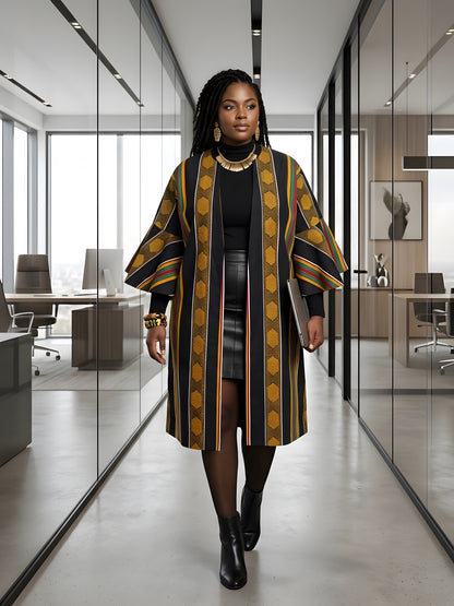African print reversible kimono jacket with two-sided belt, women&