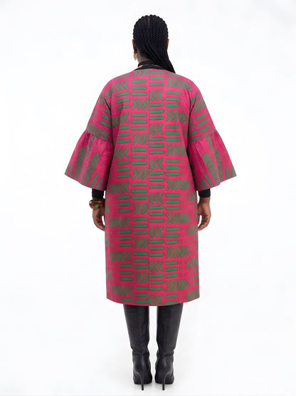 Back view of reversible African print jacket for women, 100% cotton Ankara kimono