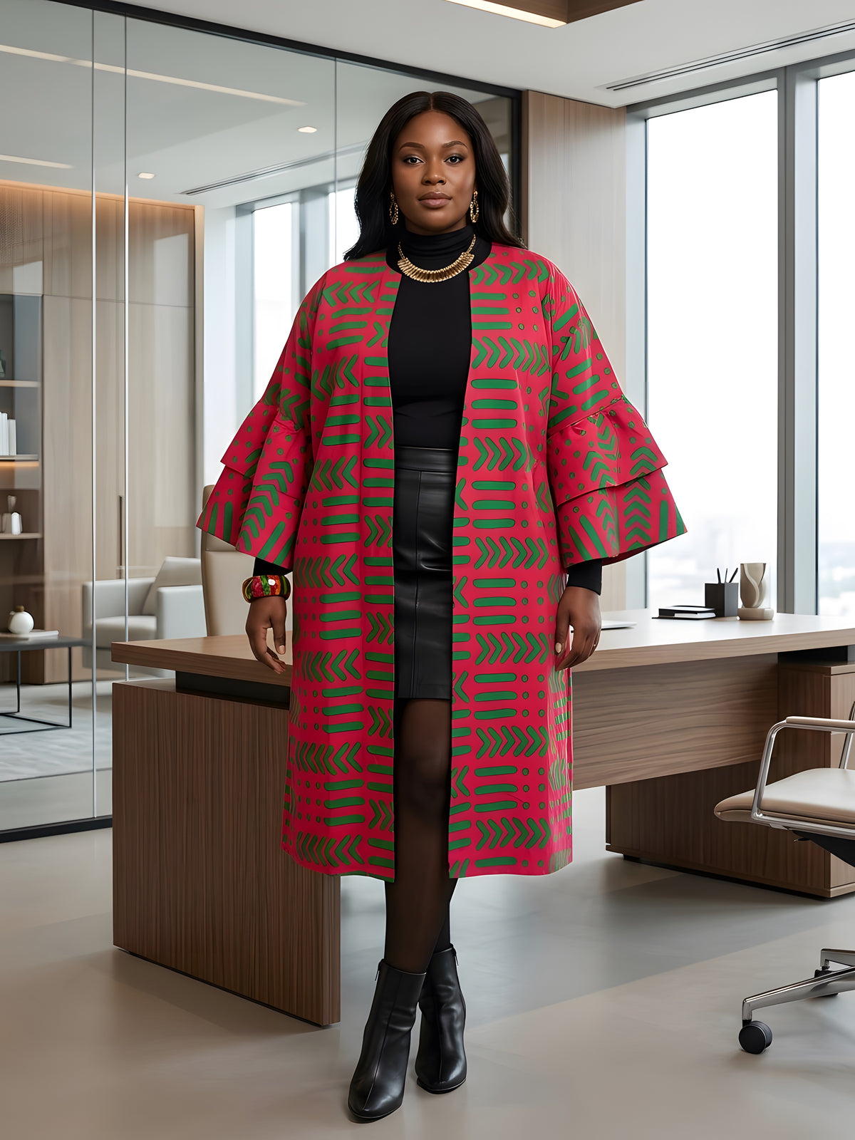 African print reversible kimono jacket with two-sided belt, women&