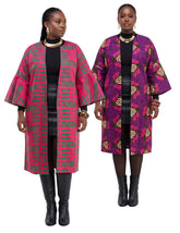 Reversible African Ankara jacket for women, 100% cotton kimono trench coat with belt