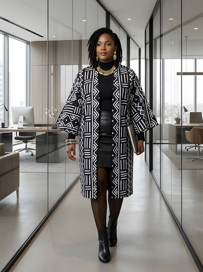 African print reversible kimono jacket with two-sided belt, women&