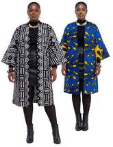 Reversible African Ankara jacket for women, 100% cotton kimono trench coat with belt