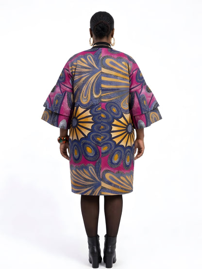 Back view of reversible African print jacket for women, 100% cotton Ankara kimono