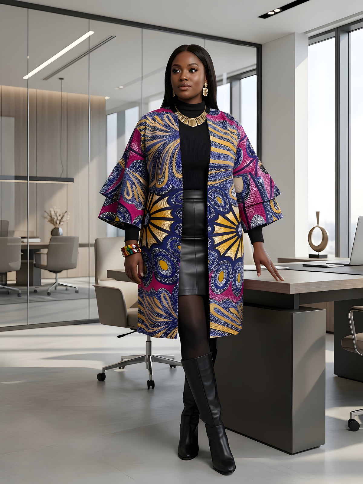 African print reversible kimono jacket with two-sided belt, women&