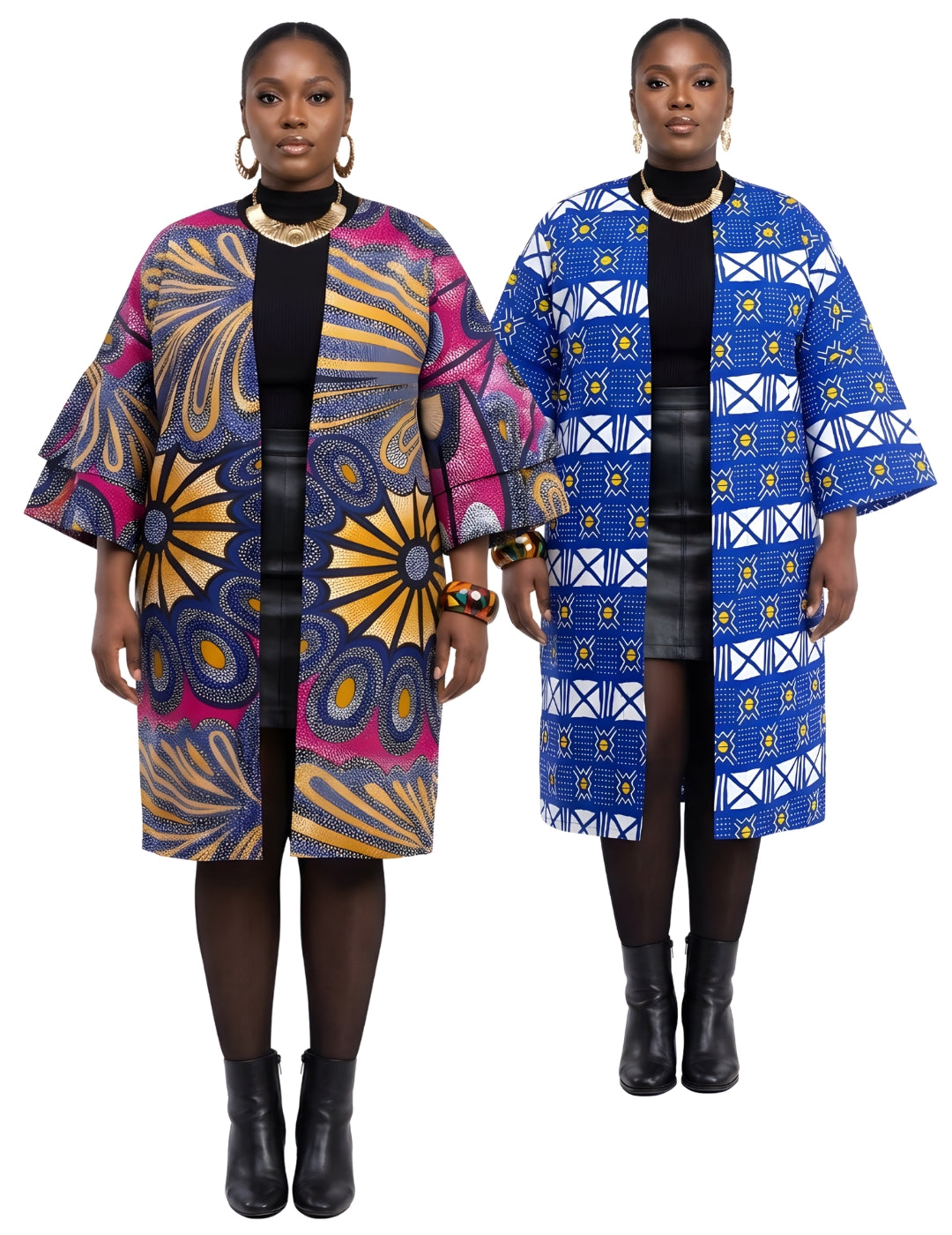 Reversible African Ankara jacket for women, 100% cotton kimono trench coat with belt