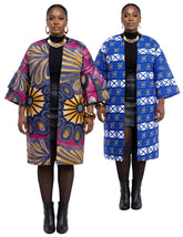 Reversible African Ankara jacket for women, 100% cotton kimono trench coat with belt